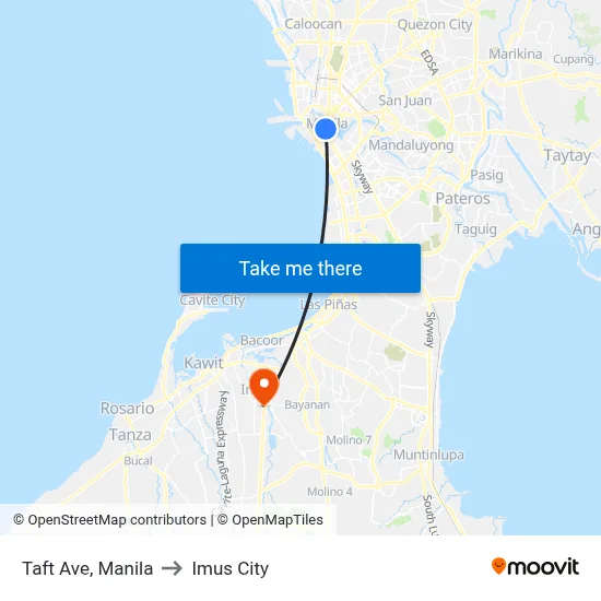 Taft Ave, Manila to Imus City map