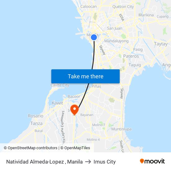 Natividad Almeda-Lopez , Manila to Imus City map