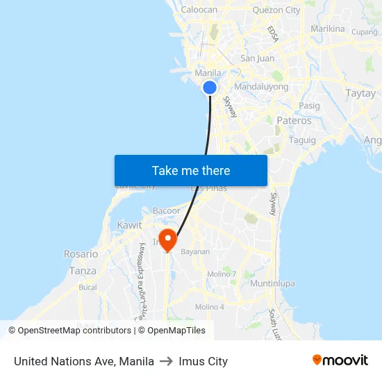 United Nations Ave, Manila to Imus City map