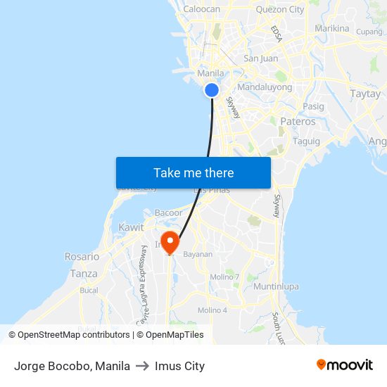 Jorge Bocobo, Manila to Imus City map