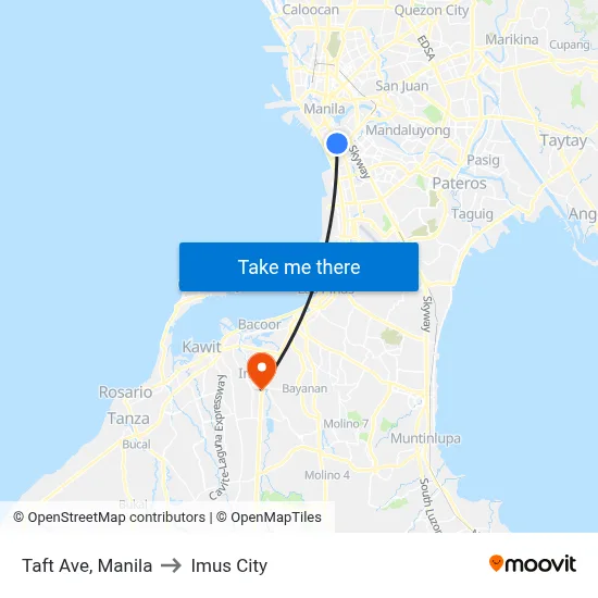 Taft Ave, Manila to Imus City map