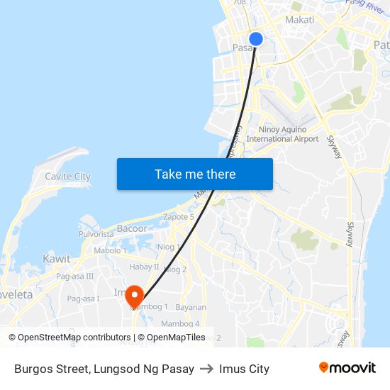 Burgos Street, Lungsod Ng Pasay to Imus City map