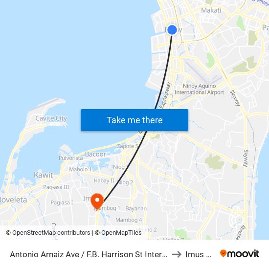 Antonio Arnaiz Ave / F.B. Harrison St Intersection to Imus City map