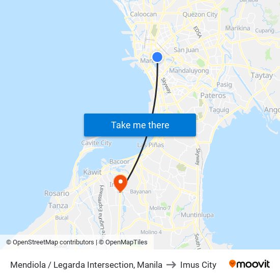 Mendiola / Legarda Intersection, Manila to Imus City map
