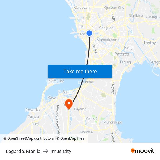 Legarda, Manila to Imus City map