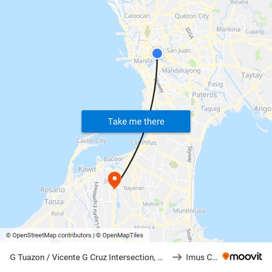 G Tuazon / Vicente G Cruz Intersection, Manila to Imus City map
