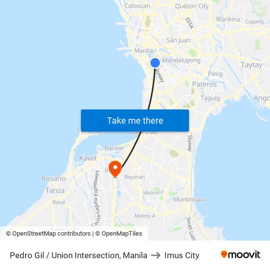 Pedro Gil / Union Intersection, Manila to Imus City map
