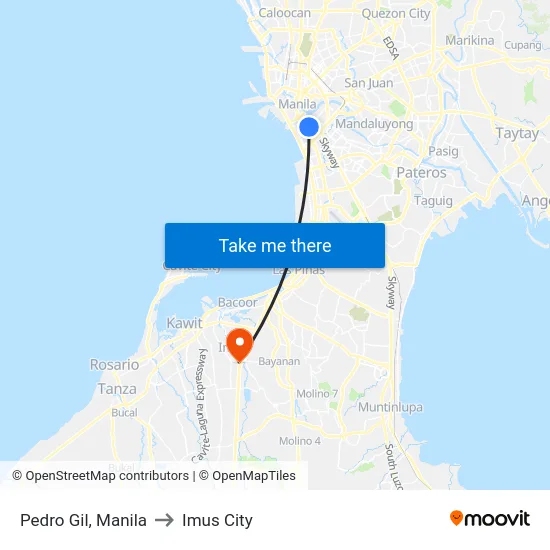 Pedro Gil, Manila to Imus City map