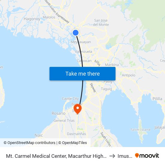 Mt. Carmel Medical Center, Macarthur Highway, Bocaue, Bulacan to Imus City map