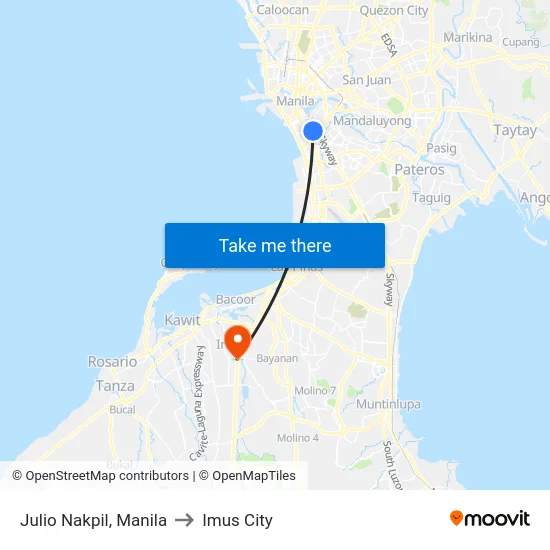 Julio Nakpil, Manila to Imus City map