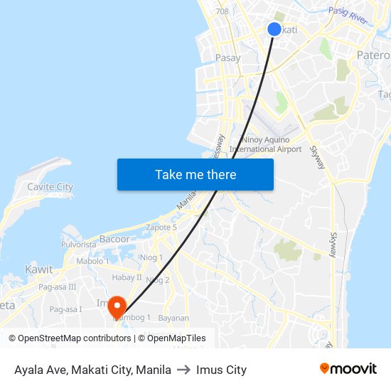 Ayala Ave, Makati City, Manila to Imus City map