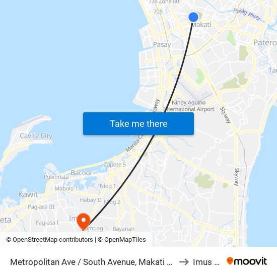 Metropolitan Ave / South Avenue, Makati City, Manila to Imus City map