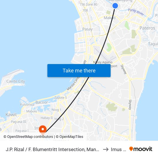 J.P. Rizal / F. Blumentritt Intersection, Mandaluyong City to Imus City map