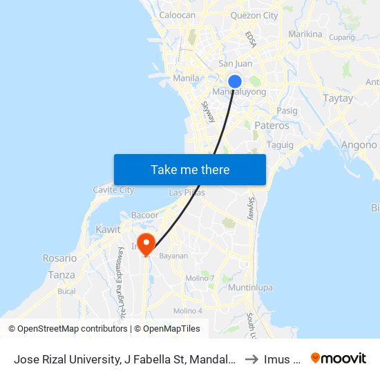 Jose Rizal University, J Fabella St, Mandaluyong City to Imus City map