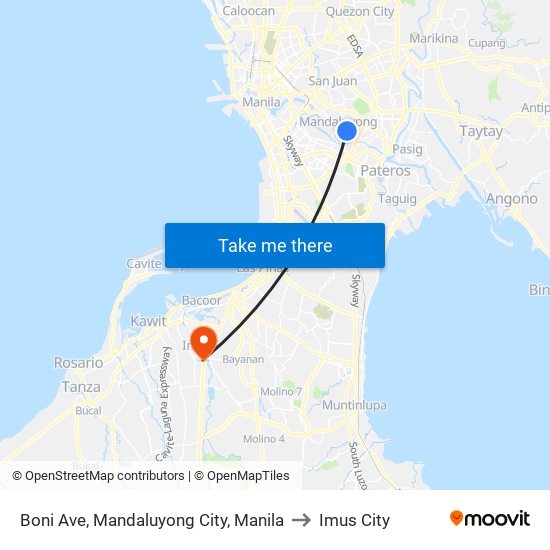 Boni Ave, Mandaluyong City, Manila to Imus City map