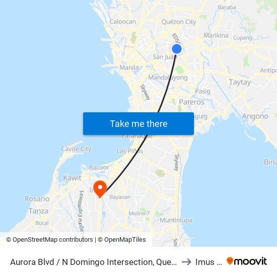 Aurora Blvd / N Domingo Intersection, Quezon City, Manila to Imus City map