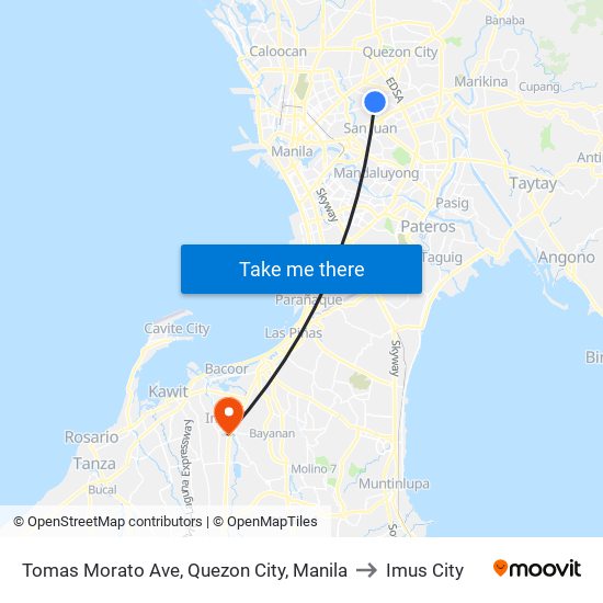 Tomas Morato Ave, Quezon City, Manila to Imus City map