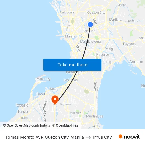 Tomas Morato Ave, Quezon City, Manila to Imus City map
