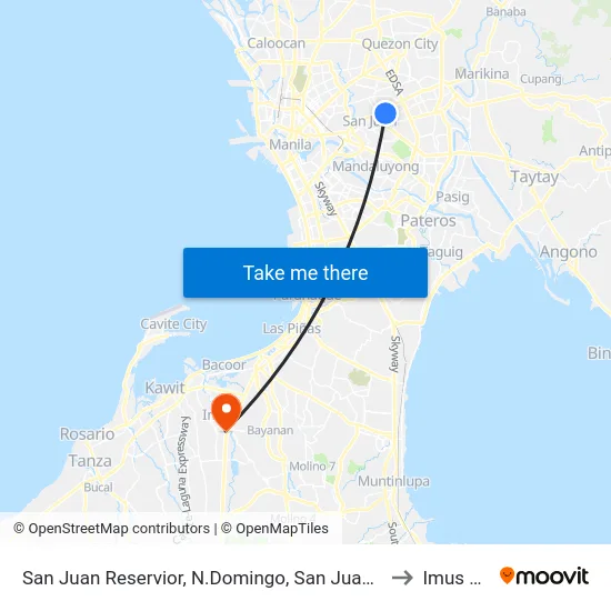 San Juan Reservior, N.Domingo, San Juan, Manila to Imus City map