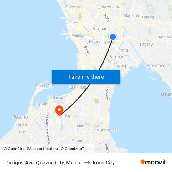 Ortigas Ave, Quezon City, Manila to Imus City map