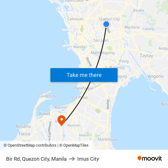 Bir Rd, Quezon City, Manila to Imus City map
