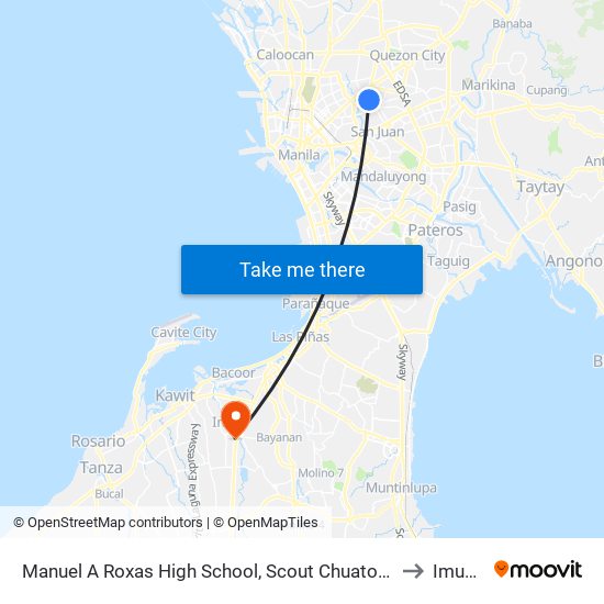 Manuel A Roxas High School, Scout Chuatoco, Quezon City, Manila to Imus City map