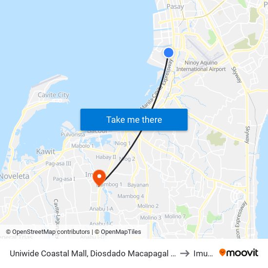 Uniwide Coastal Mall, Diosdado Macapagal Blvd, Parañaque City, Manila to Imus City map