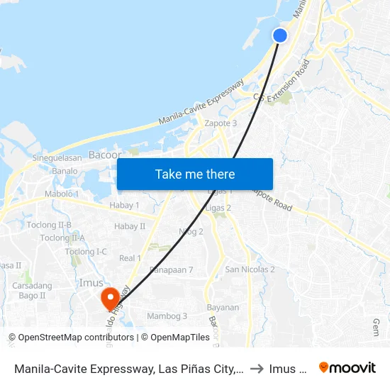 Manila-Cavite Expressway, Las Piñas City, Manila to Imus City map