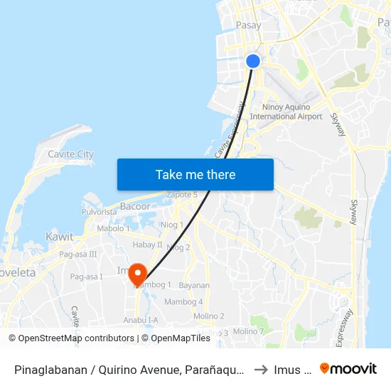 Pinaglabanan / Quirino Avenue, Parañaque City, Manila to Imus City map