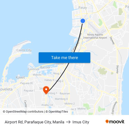 Airport Rd, Parañaque City, Manila to Imus City map