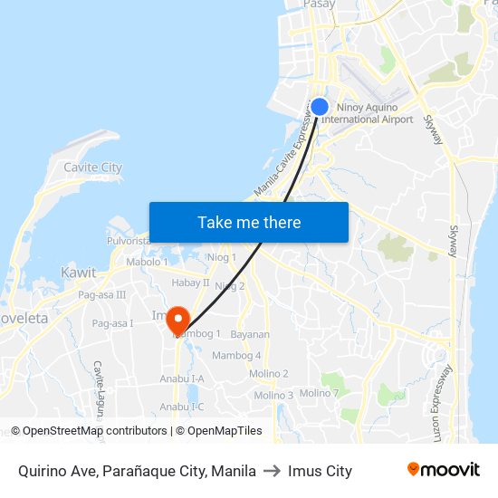 Quirino Ave, Parañaque City, Manila to Imus City map
