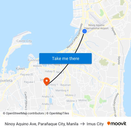 Ninoy Aquino Ave, Parañaque City, Manila to Imus City map