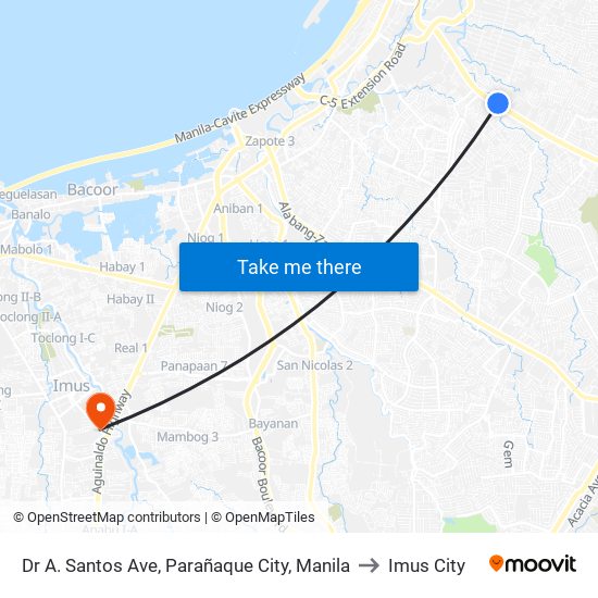 Dr A. Santos Ave, Parañaque City, Manila to Imus City map