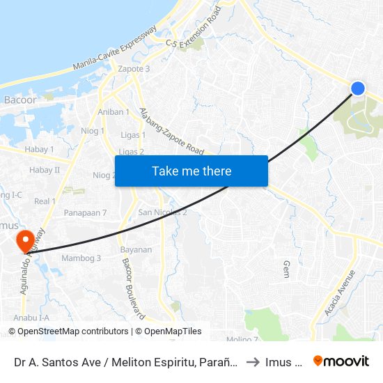Dr A. Santos Ave / Meliton Espiritu, Parañaque City to Imus City map