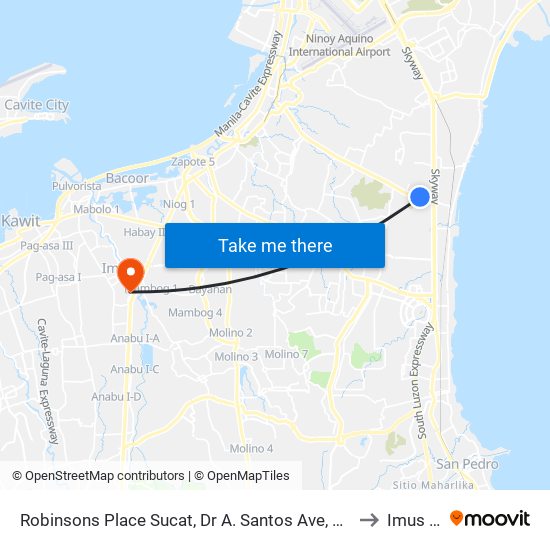 Robinsons Place Sucat, Dr A. Santos Ave, Parañaque City to Imus City map