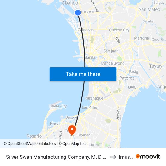 Silver Swan Manufacturing Company, M. D Del Pilar, Malabon City to Imus City map