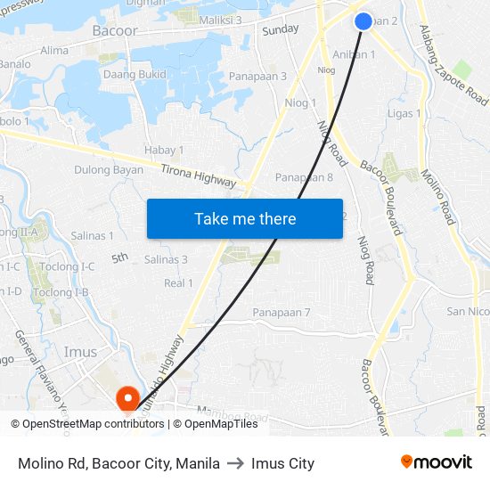 Molino Rd, Bacoor City, Manila to Imus City map