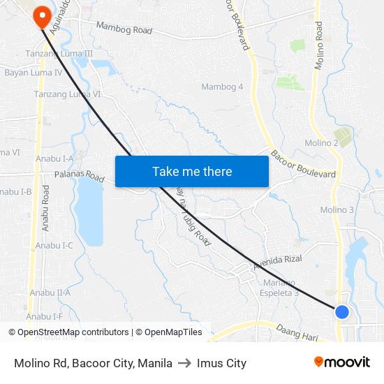 Molino Rd, Bacoor City, Manila to Imus City map