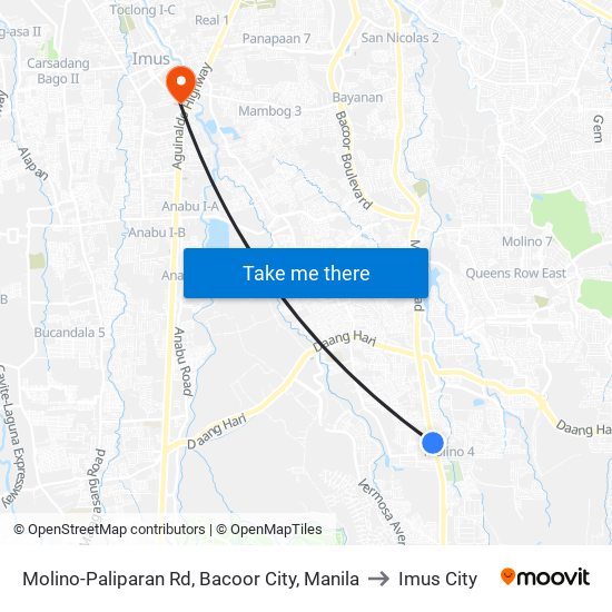 Molino-Paliparan Rd, Bacoor City, Manila to Imus City map