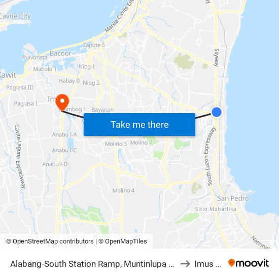 Alabang-South Station Ramp, Muntinlupa City, Manila to Imus City map