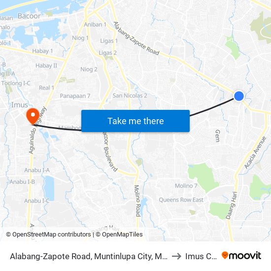 Alabang-Zapote Road, Muntinlupa City, Manila to Imus City map