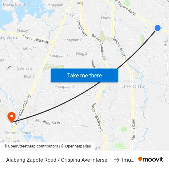 Alabang-Zapote Road / Crispina Ave Intersection, Las Piñas City, Manila to Imus City map
