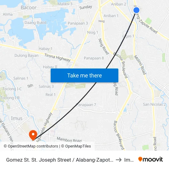 Gomez St. St. Joseph Street / Alabang-Zapote Road Intersection, Las Piñas City, Manila to Imus City map