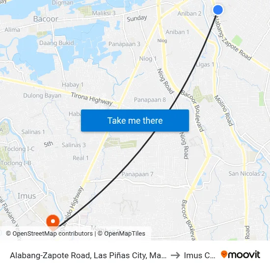 Alabang-Zapote Road, Las Piñas City, Manila to Imus City map