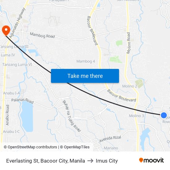 Everlasting St, Bacoor City, Manila to Imus City map