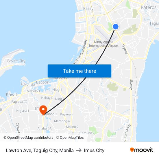 Lawton Ave, Taguig City, Manila to Imus City map