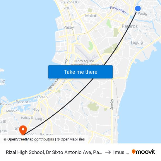 Rizal High School, Dr Sixto Antonio Ave, Pasig City, Manila to Imus City map