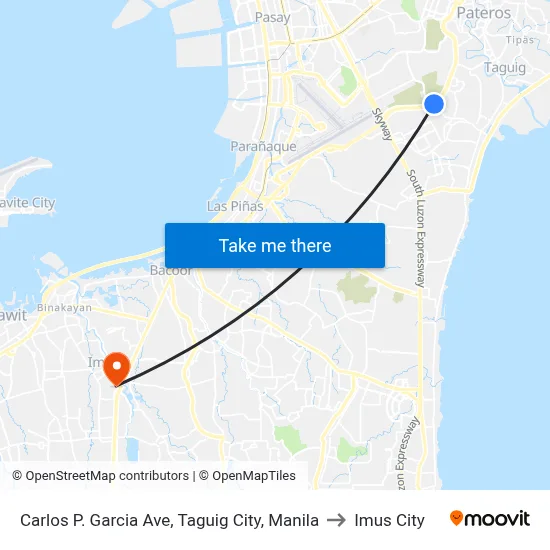 Carlos P. Garcia Ave, Taguig City, Manila to Imus City map