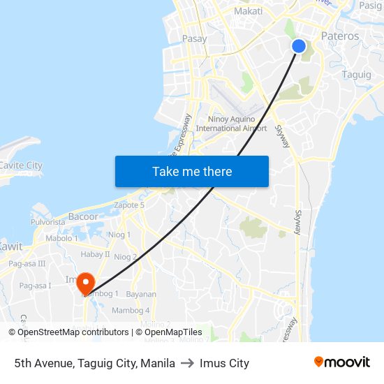 5th Avenue, Taguig City, Manila to Imus City map