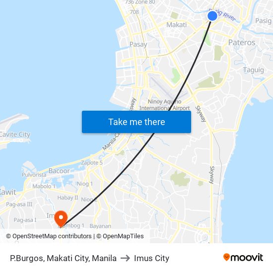 P.Burgos, Makati City, Manila to Imus City map